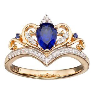14k Gold Over Silver Lab-Created Sapphire Princess Crown Ring - Size 8 MSRP $200